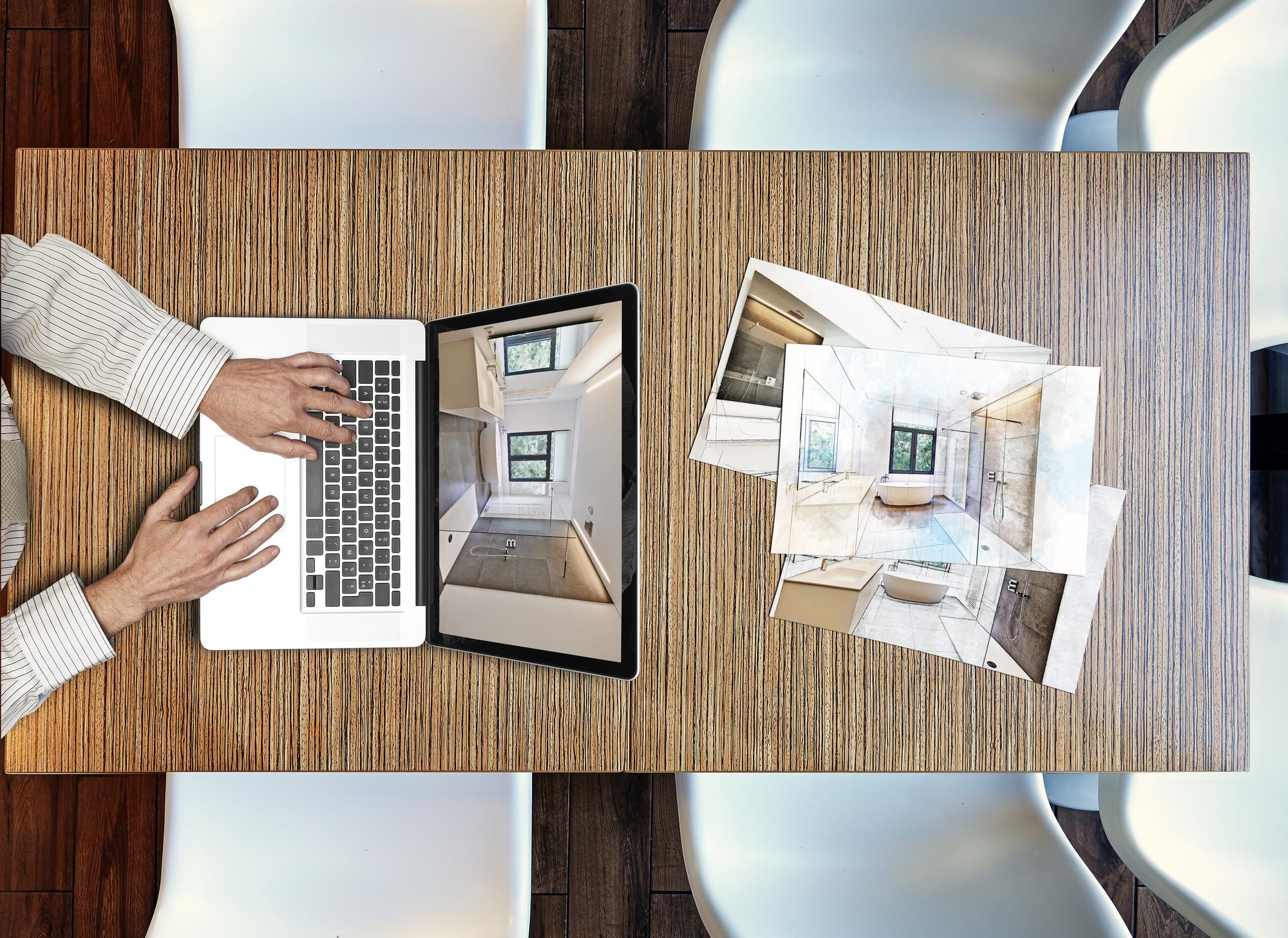 Birou de agentie imobiliara cu planuri si mostre